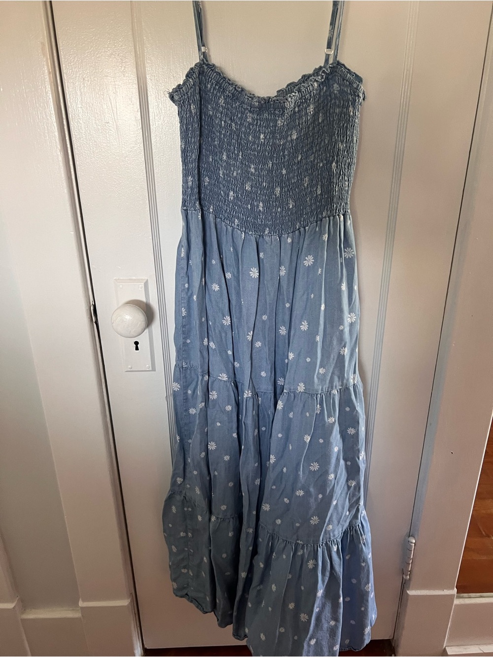 Light Blue Floral Off-Shoulder Maxi Dress